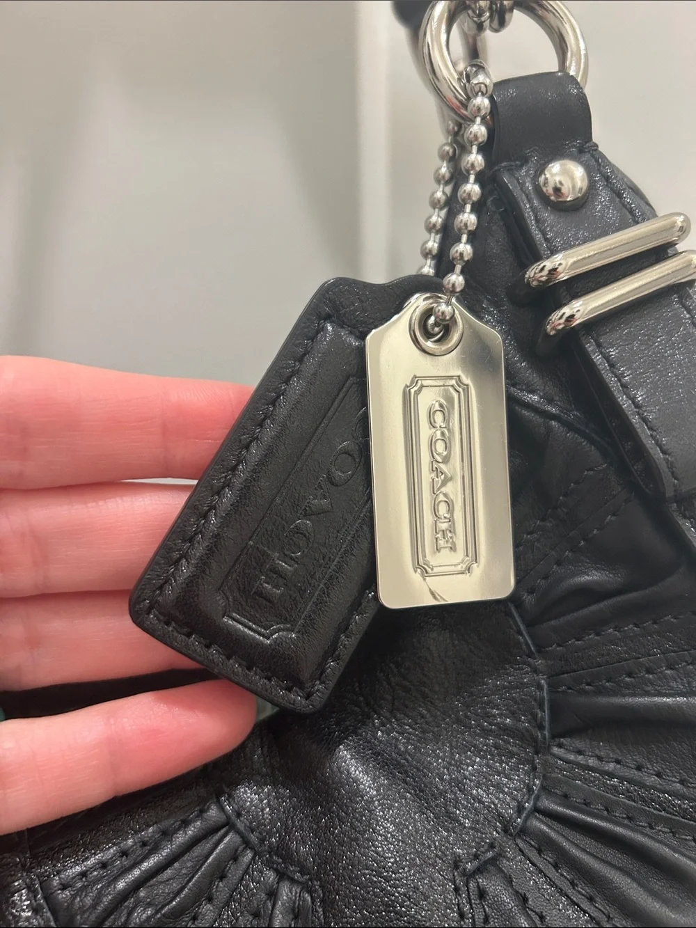 Coach (EUC) Madison Op Art Maggie Embellished Leather Shoulder Bag